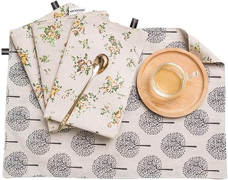 Amazon Dfhwe4ピースコットンリネンプレースマット 両面使るマットです 100 天然素材 洗濯機でガンガン洗えるランチョンマット 高温滑り止め防しわ環境保護 リサイクル可能 黄色いバラ30x45cm ランチョンマット オンライン通販