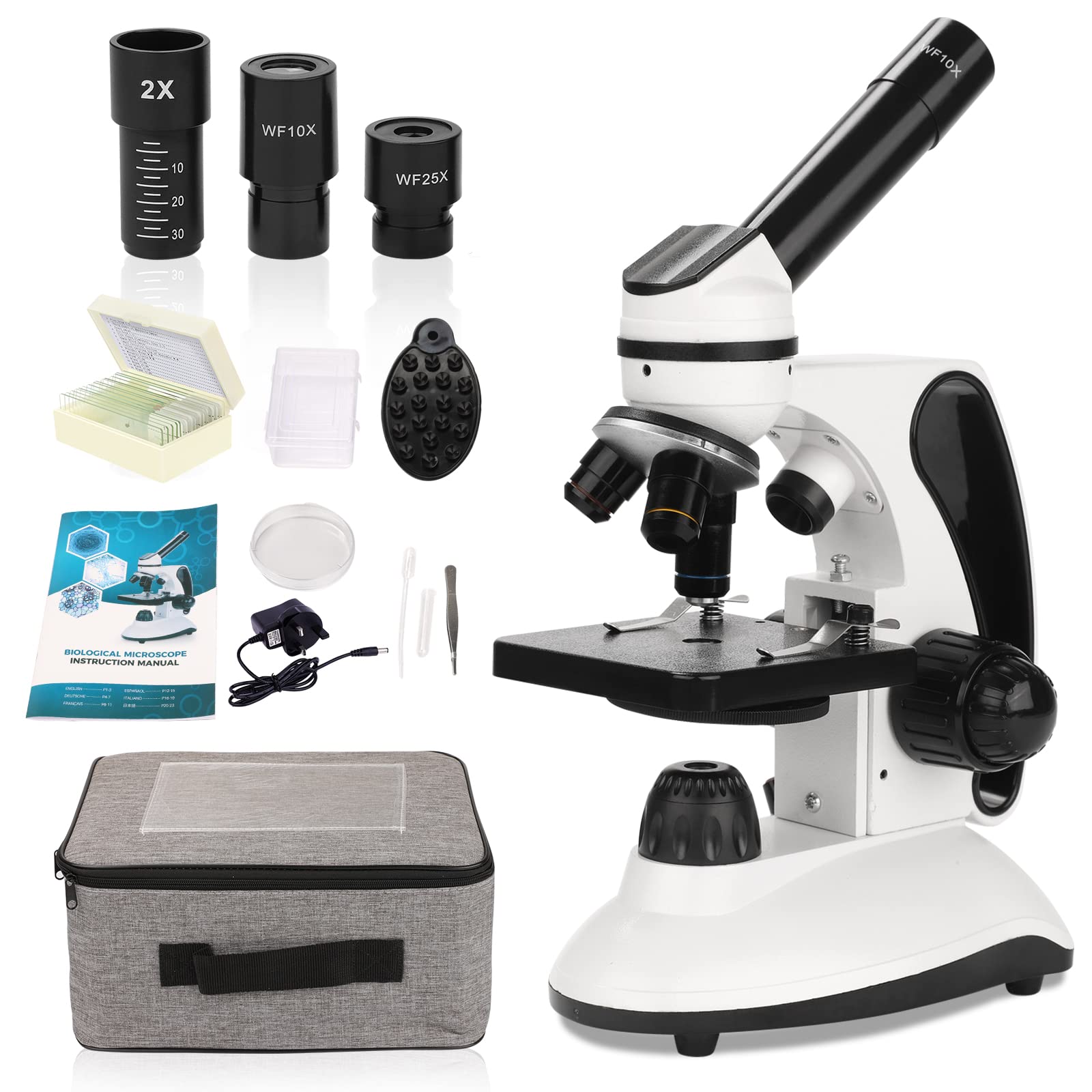 40X-2000X Microscope for Adults, Kids and Beginners - Compound Monocular Microscope with Storage bag, Slides Kit, Phone Adapte