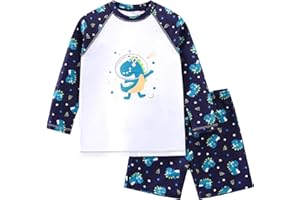 AMIYAN Toddler Boys Swim Sets Long Sleeve Rash Guard Swimwear Quick Dry Swimsuit Bathing Suit 4-12Y