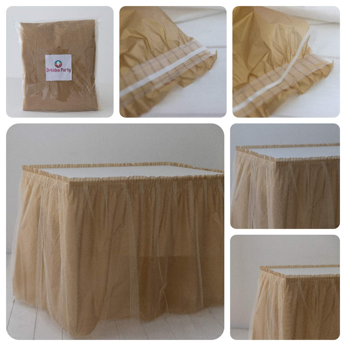 ORKIDEA Party Table Skirt with Tulle - Made in Italy - Size: 71x420 cm (Gold)