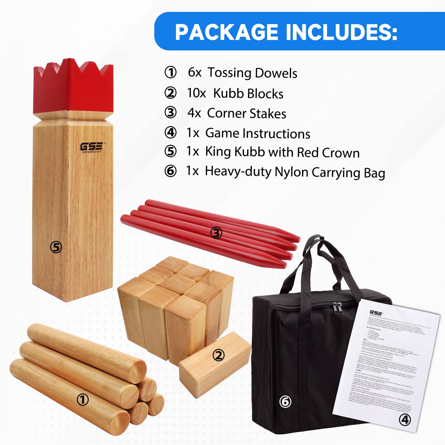 GSE Games & Sports Expert Wooden Throwing Game, 12 Numbered Block Toss Yard Game/Kubb Yard Game Set with Carrying Bag for Outdoor Backyard Lawn, Park with Family and Friends