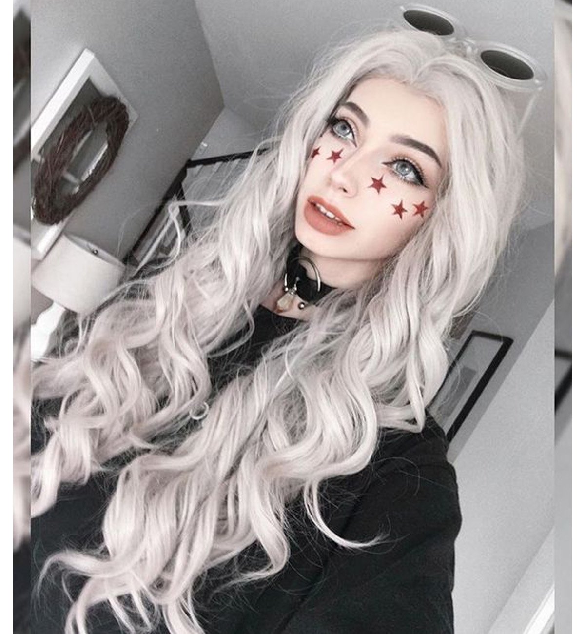 Vedar Fairy Style Free Part Ice Grey Hair Lace Front Wigs For Ladies 22 Inches Cosplay Gray Lace Wigs Deep Weave Best Synthetic Wigs Loose Curly Hair