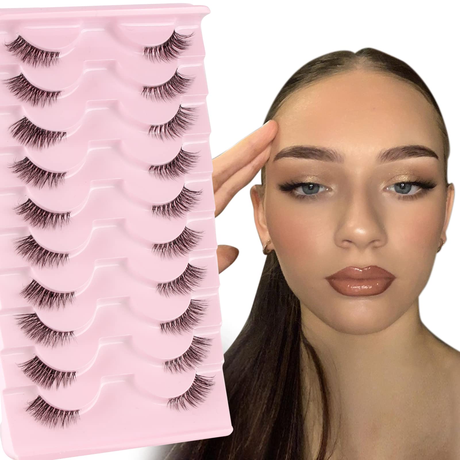 Parriparri Half Lashes with Clear Band Cat Eye Lashes Natural Look 10 Pairs Corner False Eyelashes Demi Fake Lashes Fluffy Wispy Faux Mink Eyelashes — image 1