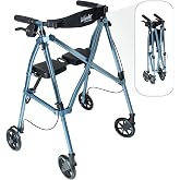 Stander Space Saver Rollator, Lightweight Folding Rolling Walker with Seat for Seniors &amp; Adults, 4-Wheel Mobility Aid with 6-inch Wheels, Locking Brakes &amp; Padded Seat with Backrest, Cobalt Blue