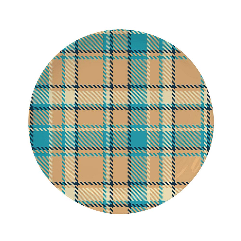 Ylljy00 Checkered 8" Dinner Plate,Zigzag Patterned Lines Ancient Celtic Culture Inspired Fashion Decorative Ceramic Decorative Plates,Dining Table Tabletop Home Decor,Cream Blue Dark Blue
