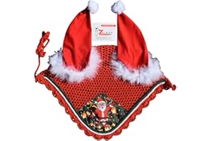ZAINEE SPORTS Santa Claus Christmas Horse Fly Bonnet Net Hat Hood Mask Fly Veil Full Hand Made Cotton (Horse/Full)