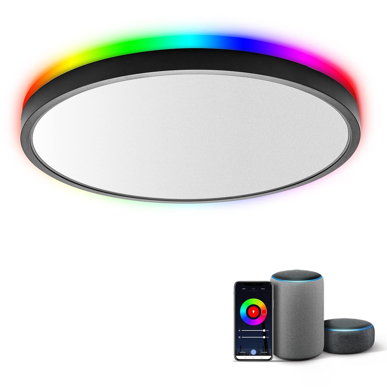 Photo 1 of TALOYA Smart Ceiling Light Flush Mount LED WiFi, Compatible with Alexa Google Home, Black Dimmable Low Profile Ambient Light Fixture for Bedroom Living Room,12 Inch 24W