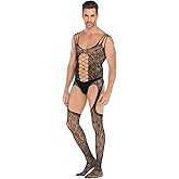 SINROYEE Men's Sheer Lace Lingerie Sissy clothes Sexy Tight Cut Out Elastic Nightgown One-piece Bodysuit