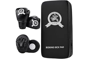 SEISSO Boxing Pads Gloves Punching Mitts Kick Pack Set for Kids Youth, Kids Boxing Gloves Taekwondo Kick Pads Curved Focus Bo