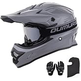 OUMURS Adult ATV Dirt Bike Helmet with Goggles Gloves & Mask Adjustable Sun Visor Motorcycle Adult Helmet Off-Road Motocross Downhill Moped MX for Unisex-Adult-Gray, L