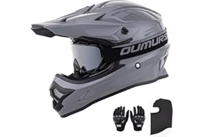 OUMURS Adult ATV Dirt Bike Helmet with Goggles Gloves & Mask Adjustable Sun Visor Motorcycle Adult Helmet Off-Road Motocross Downhill Moped MX for Unisex-Adult-Gray, L