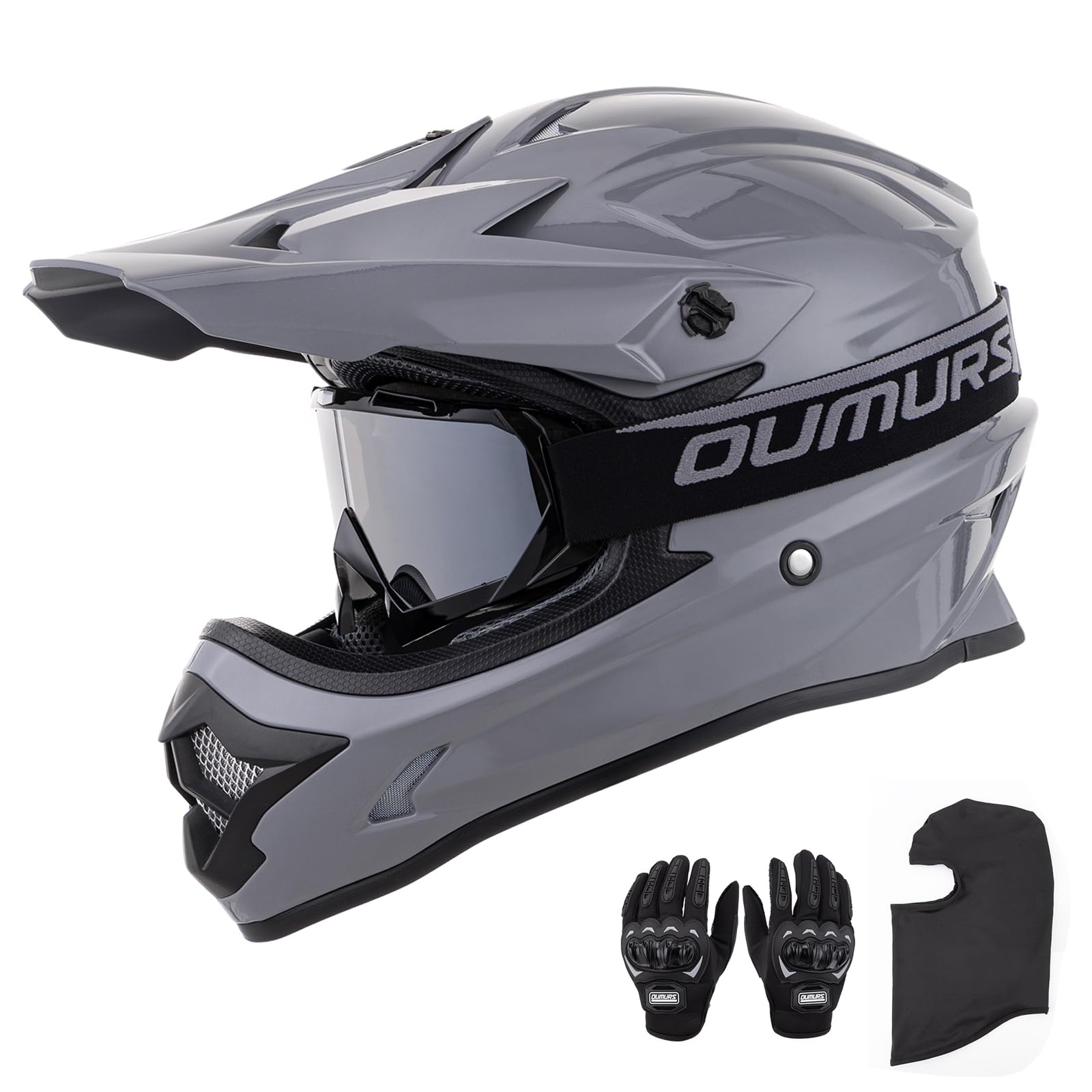 Photo 1 of OUMURS Adult ATV Dirt Bike Helmet with Goggles Gloves & Mask Adjustable Sun Visor Motorcycle Adult Helmet Off-Road Motocross Downhill Moped MX for Unisex-Adult-Gray, L