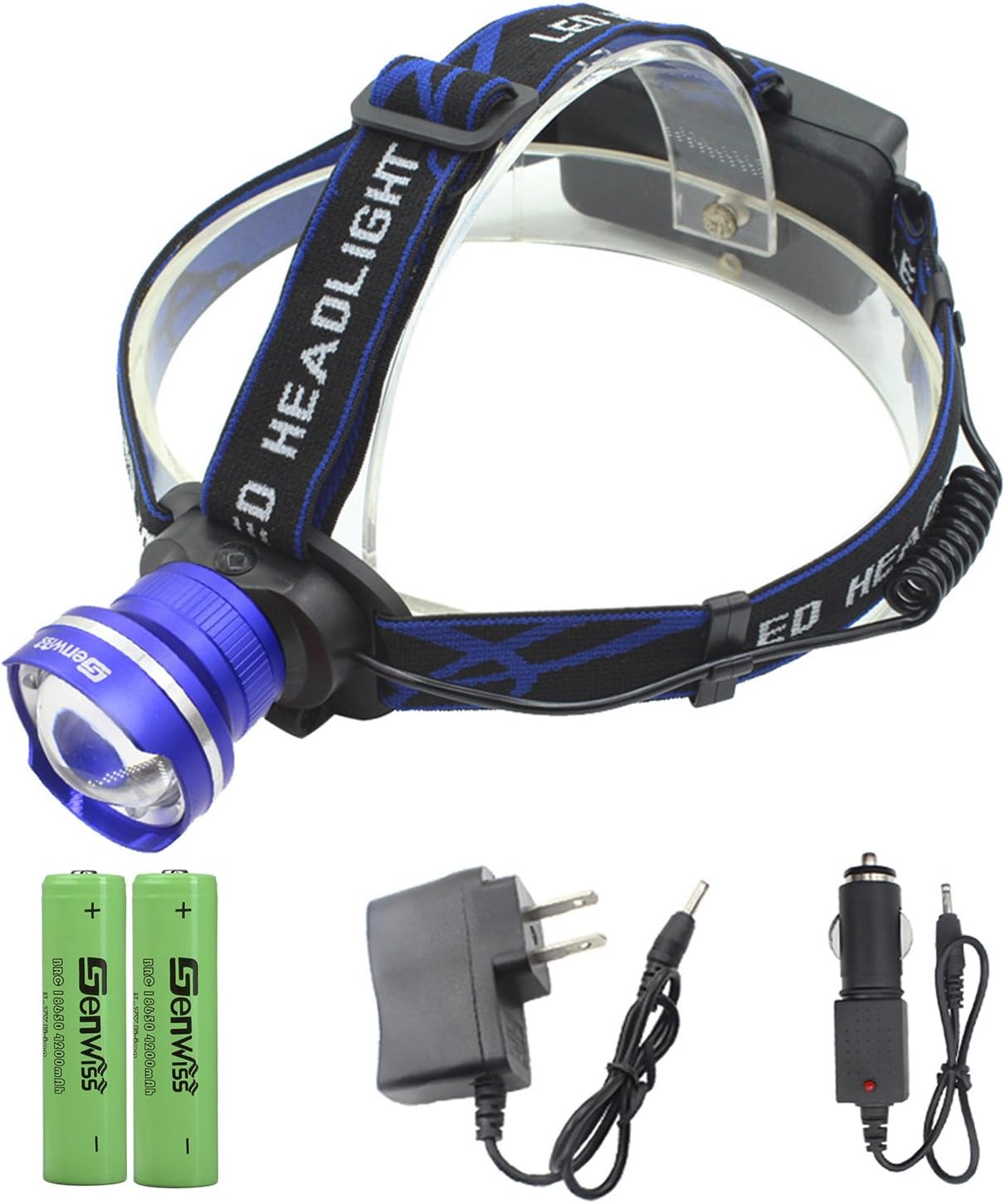 Genwiss Zoomable Brightest Led Headlamp Flashlight Surper Bright Head