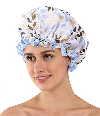 Amazon Com Joemoon Long Hair Leaf Shower Cap Women Fabric Eco