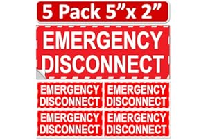 Littversions 5 Pack 5"x 2" NEC Compliant RED Emergency Disconnect Outdoor Laminated Labels Decal Sticker Panel Heavy Duty Vinyl Waterproof Electrical Panel (Standard)