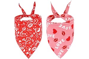 Valentine's Day Dog Bandanas, LMSHOWOWO 2 Pack Double Layer Reversible Triangle Valentines Day Dog Bandana, Love Valentine's Day Dog Scarf Pet Bandana for Small Dogs Pets（Small, Valentine's Day）