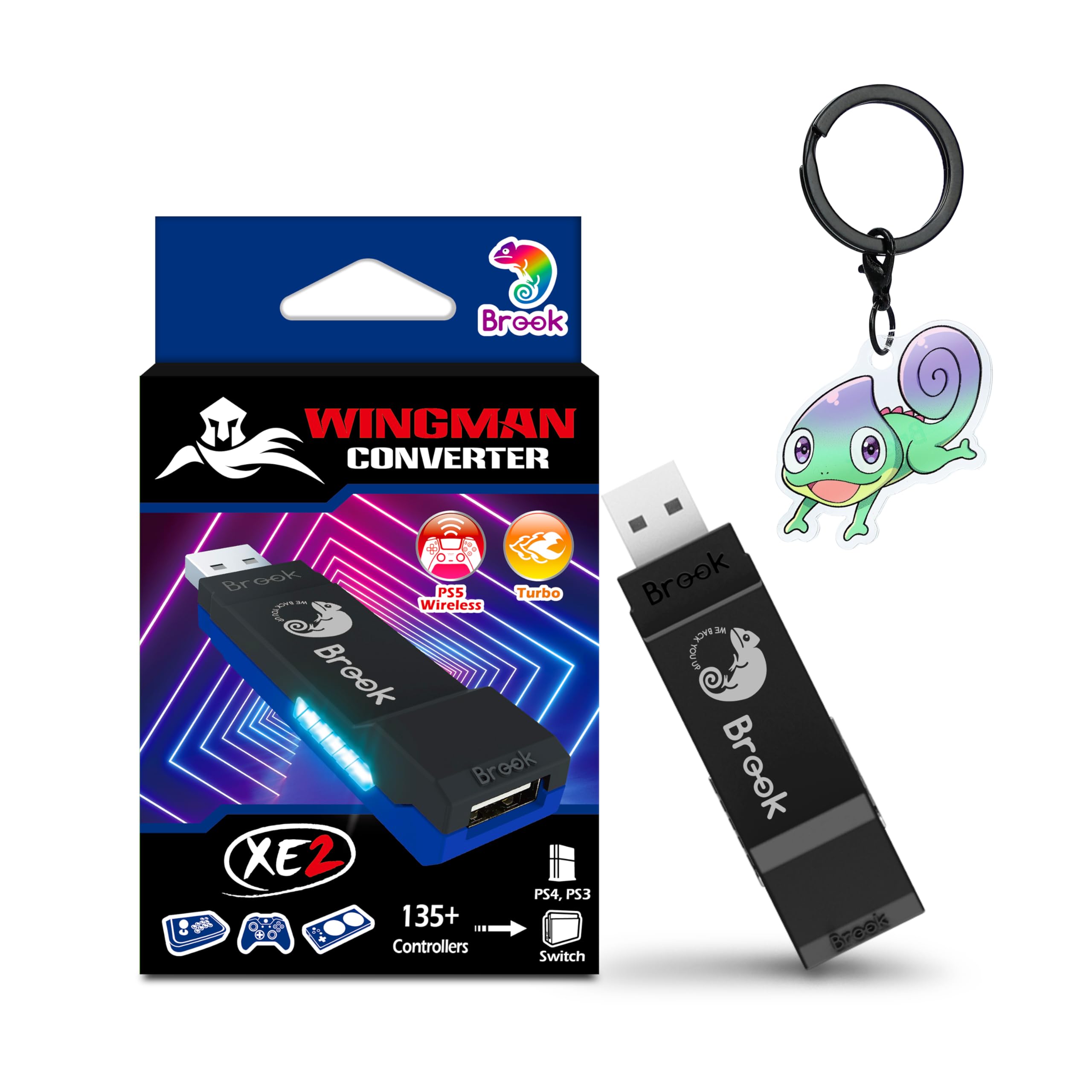 Brook Wingman XE2 Wireless Controller Adapter [Exclusive Version] 2-in 1 Converter for PS5, PS4, Xbox Series, NS, NS 2 & PC Supports Turbo, Remap, Lag-Free Play Includes Keychain