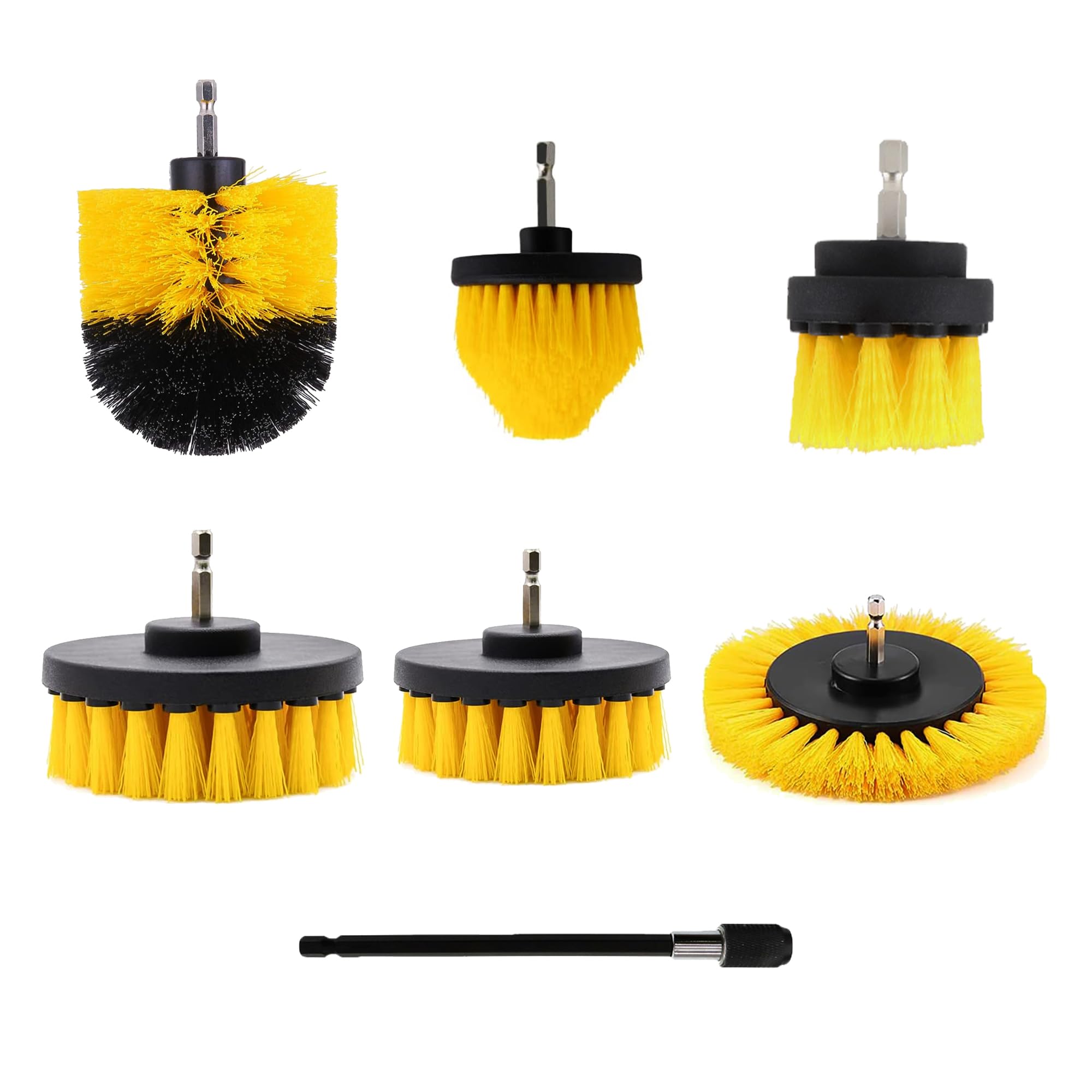 Drill Brushes Brush Attachment - 7 Pack Electric Drill Brush Kit - Great for Pool Tile, Bathroom Toilet, Ceramic Marble Car Automotive (Yellow)