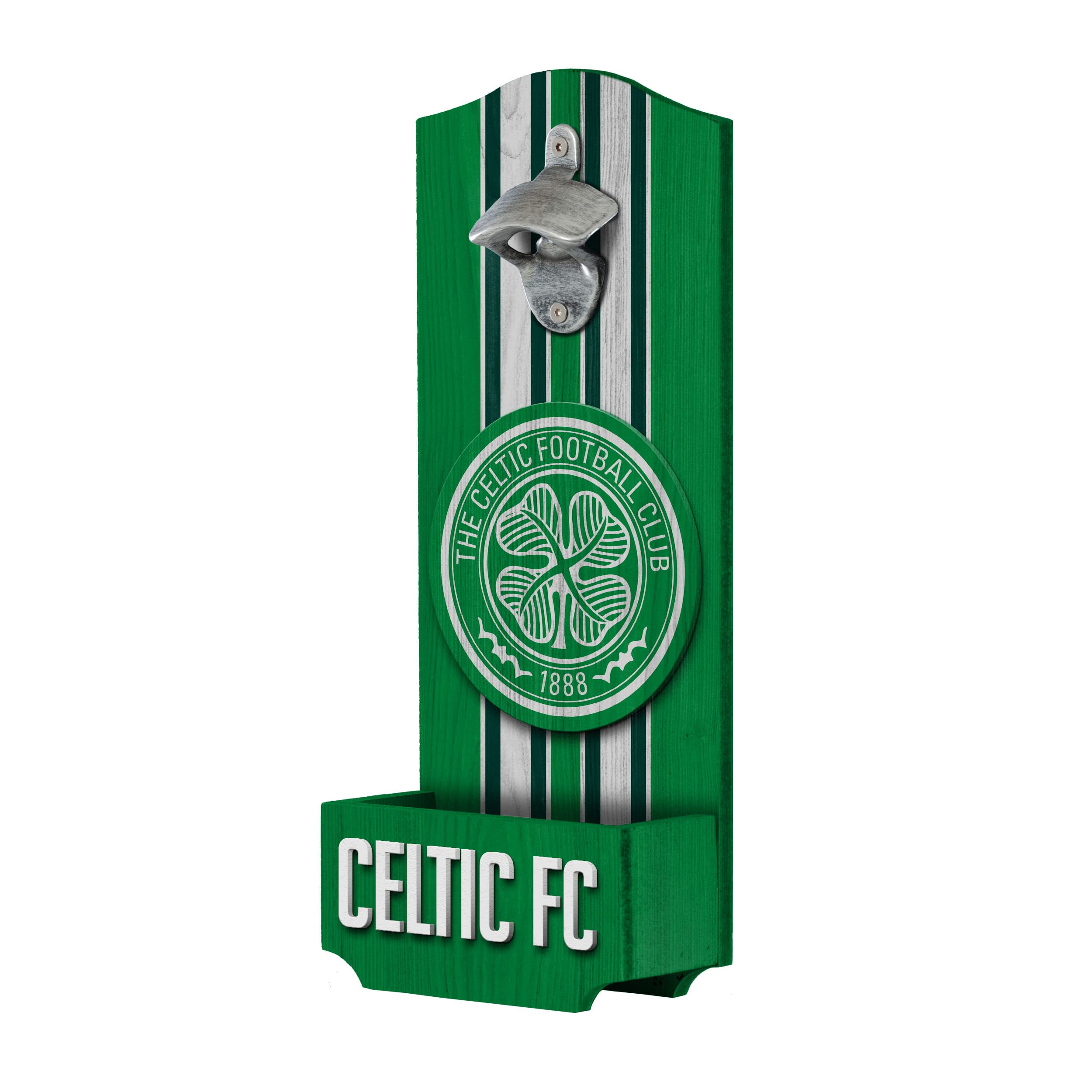 FOCO Scottish Premiership SPFL Football Cetlic Fan Wooden Wall Mounted Bottler Opener with Catcher