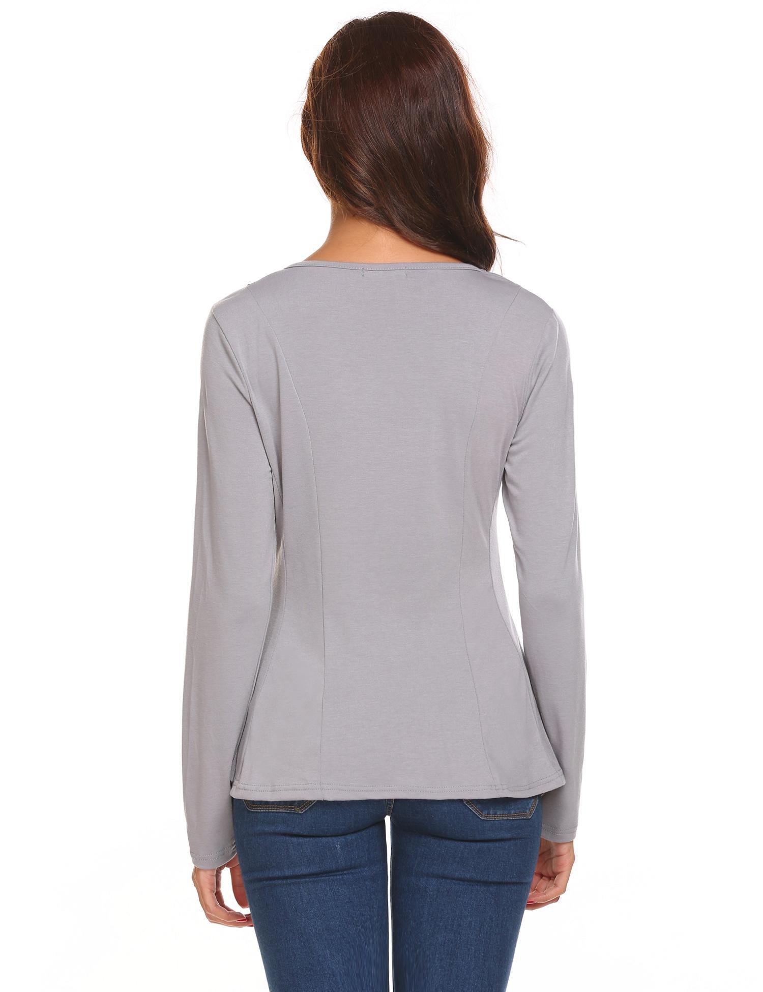 HOTOUCH Women\'s Comfy Loose Fit V Neck Long Sleeve Peplum Tops Blouse GREY M SIZE