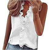KIKX0DE Womens Sleeveless Ruffle Peplum Front Tank Tops Casual Summer V Neck Shirts