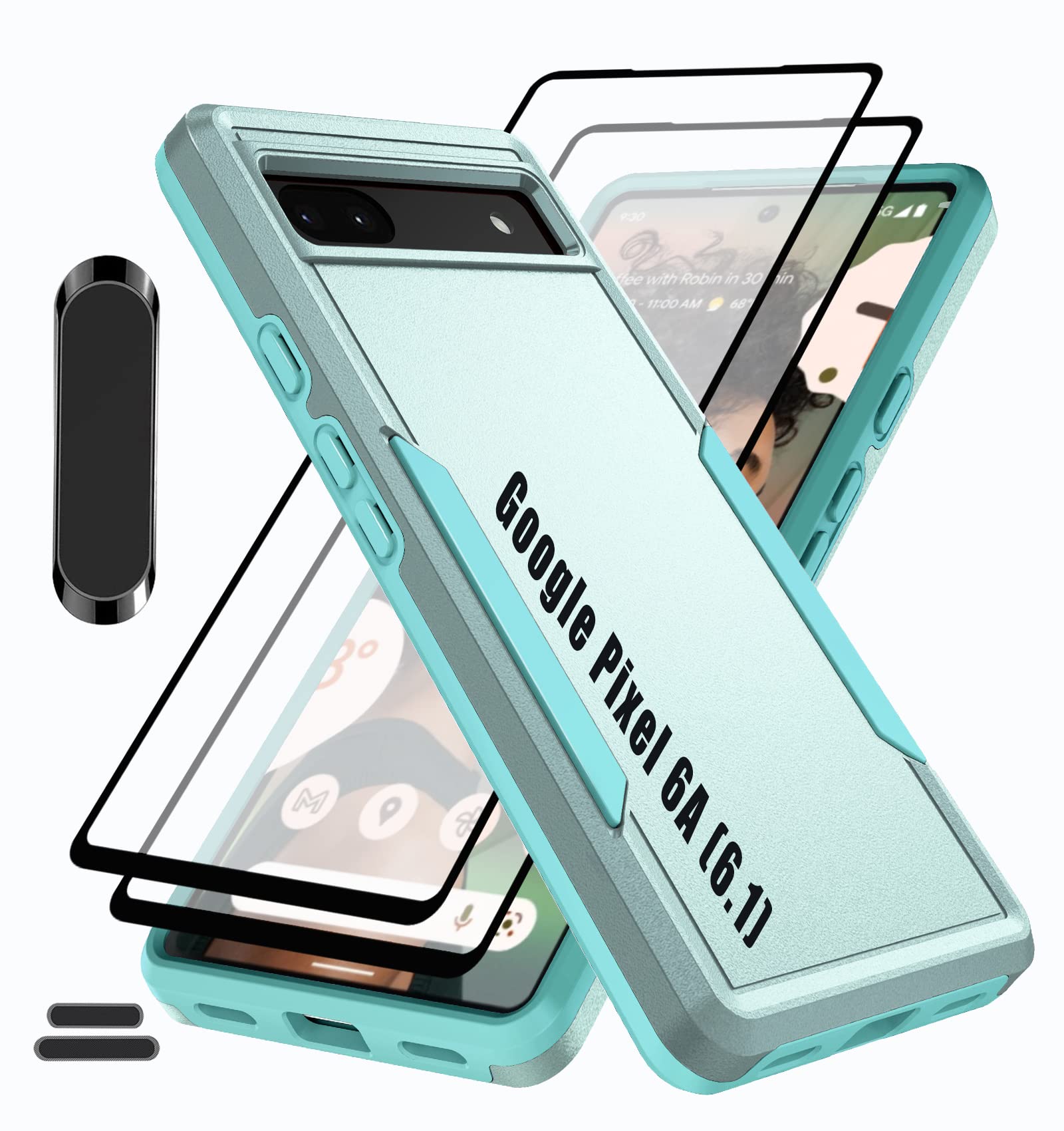 Photo 1 of LMDAMZ for Pixel 6A 6.1 Inch Double Layer Hybrid Military Grade Rugged Shock Resistant Drop Case with 1 PCS Magnetic Car Mount and 1 PCS HD Tempered Glass Screen Protector (Green)
