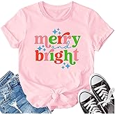 LBP Merry Christmas Shirt for Women Merry and Bright Christmas T-Shirt Xmas Holiday Tee Tops