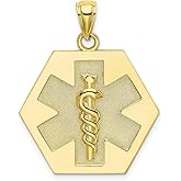 10k Yellow Gold Medical Pendant with Caduceus Symbol and Star of Life for EMT Nurse Doctor Paramedic or Healthcare Worker, Emergency Jewelry Necklace for Responders, Wellness Symbol Charm