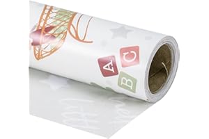 LeZakaa Reversible Baby Shower Wrapping Paper - Baby Rabbit in Bassinet & Moon and Star for Baby Boy, Baby Girl - 17 inches x 32.8 Feet (46.45 sq.ft.)