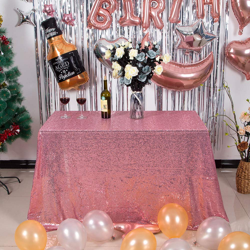 JYFLZQ Rose Pink Sequin Tablecloth 60" x 102" Rectangular Sparkly Drape Table Cloths Table Cover Overlay for Wedding Birthday Party Baby Bridal Shower
