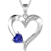 YL Heart Necklace 925 Sterling Silver Love Heart Pendant Birthstone Jewelry for Women