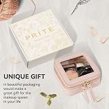 Prite Small Clear Makeup Bag Gift Box Pearl Pink Double Zippers PU Leather view 7