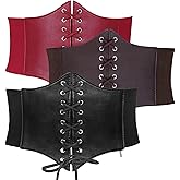 JASGOOD 3 Pack Women Elastic Corset Waist Belt Lace-up Tied Costume Belts for Women Halloween Corset Belt