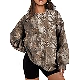 MSBESYOR Camo Sweatshirt for Women Mens Oversized Fleece Camouflage Maple Leaf Crewnecks Pullover Tops Hunting Hoodies
