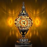 Marrakech Turkish Mosaic Lamp Stained Glass Table Lamp with Tiffany Style | Handmade Moroccan Table Lamp with Bronze Base, Decorative Accent Vintage Lamp for Living Room Bedroom Including LED Bulb