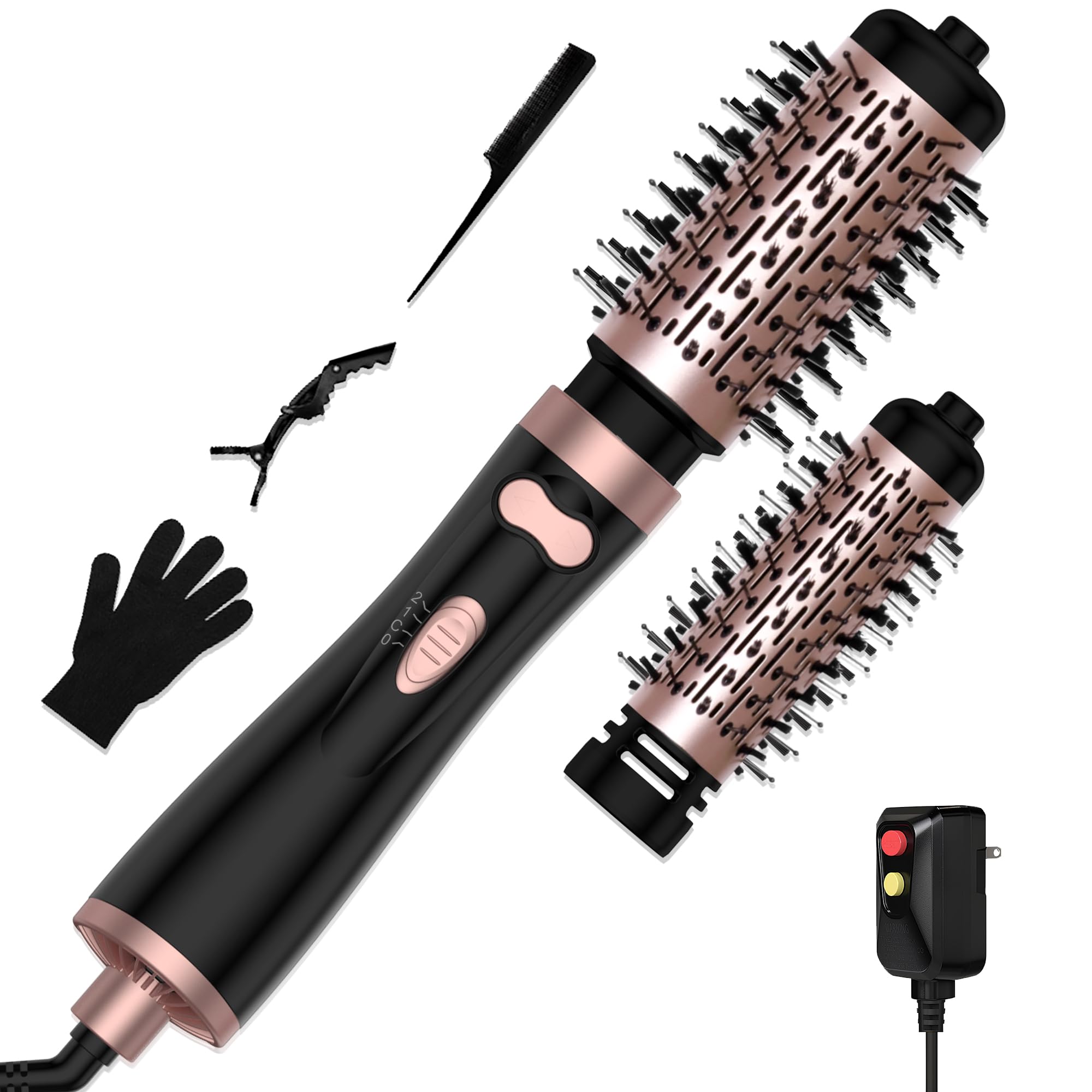Photo 1 of 3 in 1 Rotating Hair Dryer Brush, Auto Rotating Blow Dryer Brush Spinning with 2 Brushes (2" & 1.5"), Negative Ionic Brush Blow Dryer, Round Brush Blow Dryer Volumize Curling 100-120V (Black)