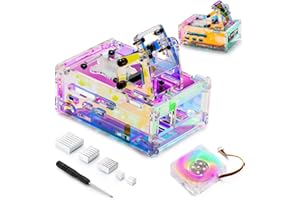 SEEKERPI Transparent Iridescent Acrylic Case for Raspberry Pi 5,with Active Cooling PWM RGB Light Fan,5pcs Aluminum Heatsinks