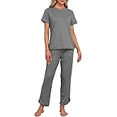 MoFiz Women's Pajamas Sets Short Sleeve with Long Pajama Pants Soft Comfy Sleepwear Nightwear 2 Piece Pjs with Pockets