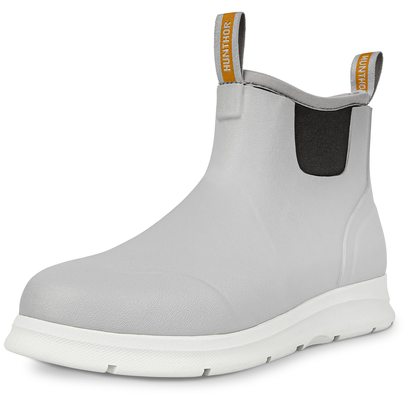 Photo 1 of Hunthor Men's Deck Boots, Waterproof Fishing Rain Boots, Anti-Slip Rubber Shoes with Breathable 3mm Neoprene Lining Fishing, Boating (Gray,Size 11)