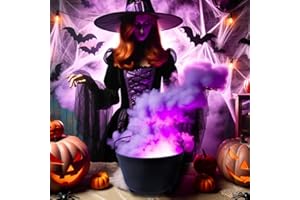 Green Vista Water Gardens Witch's X-Large Black Cauldron with Wire Handle & Purple Fogger (w/Color Options) - Halloween Decor, Parties, Trick or Treat Candy Bucket - 14 Inch Diameter