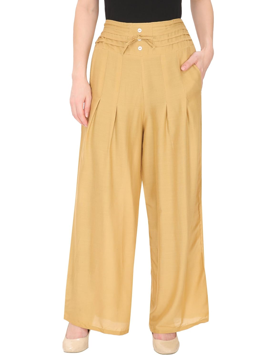 damen mode women rayon solid button palazzo pants