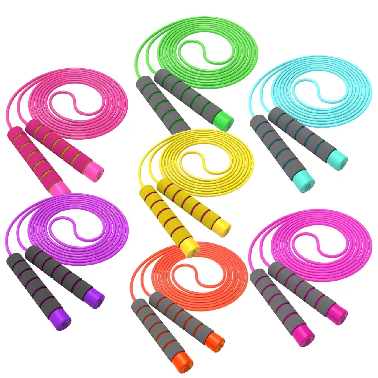 Svkiyang Skipping Rope Kids,Skipping Ropes For Children Adjustable 7 Pack,Comfort Sponge Handle,Tangle Free Jump Rope For Kids Girls Boys (Blue-Purple-Yellow-Orange-Pink-Green-Rose Pink)