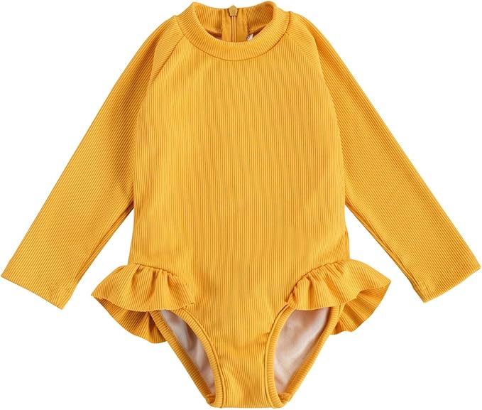 Infant Toddler Baby Girl Clothes Swimsuit Long Sleeve Zipper One Piece
