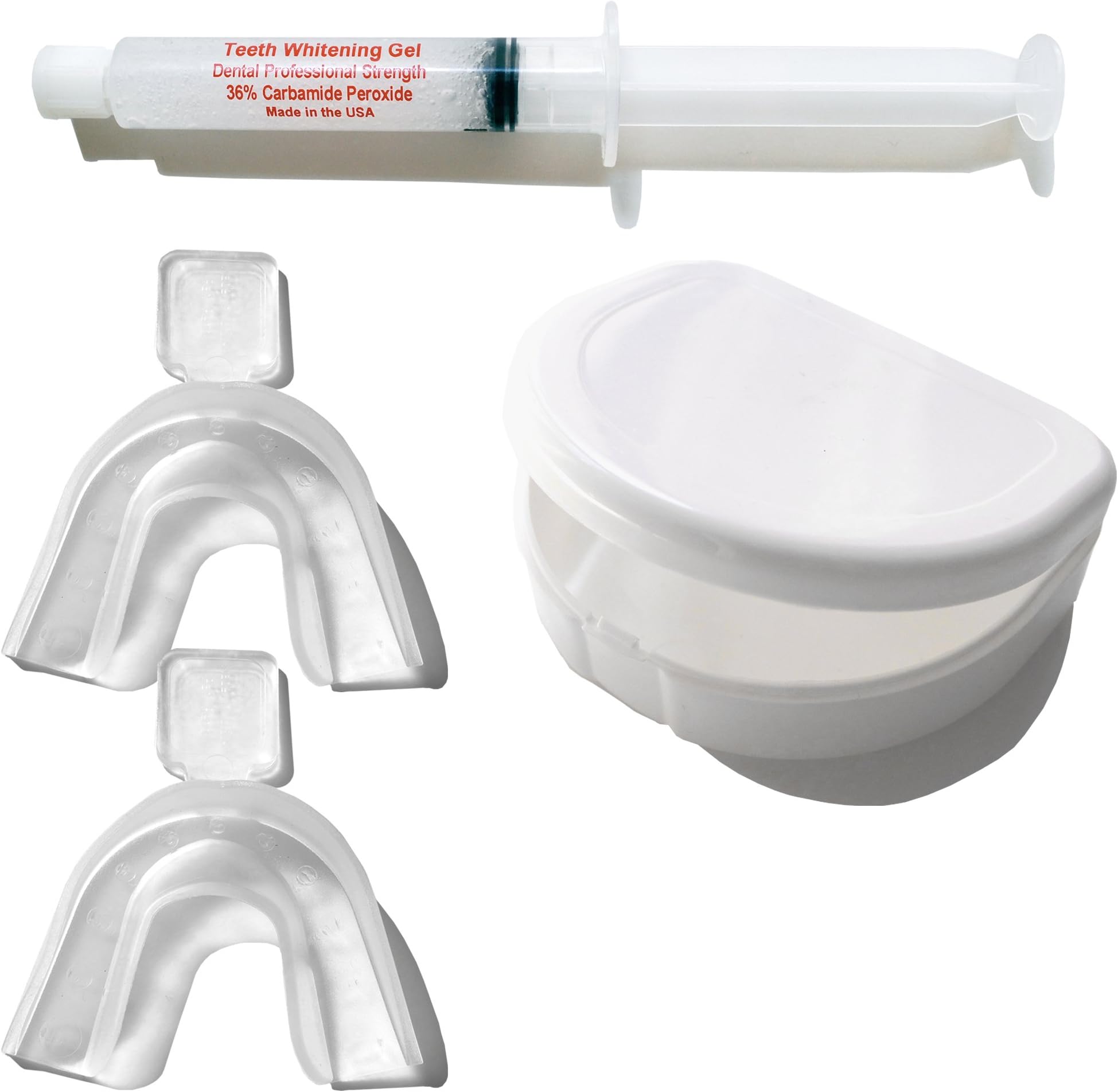 Teeth Whitneing kit to use at home with non-peroxide gel, mouth trays and case