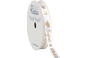 Ribbli Graduation Ribbon,Congrats Grad White&Gold Satin Ribbon Use for Gift Wrapping,Graduation Party Decoration,3/8 Inches x 10 Yards