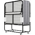 Espsilto Folding Bed with Mattress for Adults, Large Size 75" x46'' Roll Away Foldable Portable Fold up Bed for Guest, No Sagging Frame