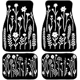 Botanical Car Floor Mats Set of 4 Black White Minimalist Floral Silhouette Automotive Foot Mats Rugs Carpet for Car Non-Slip Auto Car Accessories Universal Fit Car Accessories for Truck