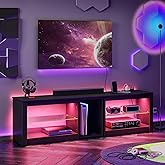 Bestier TV Stand for 70 inch TV with Power Outlets, LED Entertainment Center for PS5, Gaming TV Consoles with Glass Shelves for Living Room, 63'' Inch, Black Carbon Fiber