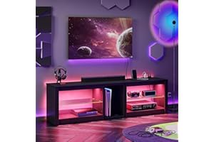 Bestier TV Stand for 70 inch TV with Power Outlets, LED Entertainment Center for PS5, Gaming TV Consoles with Glass Shelves f