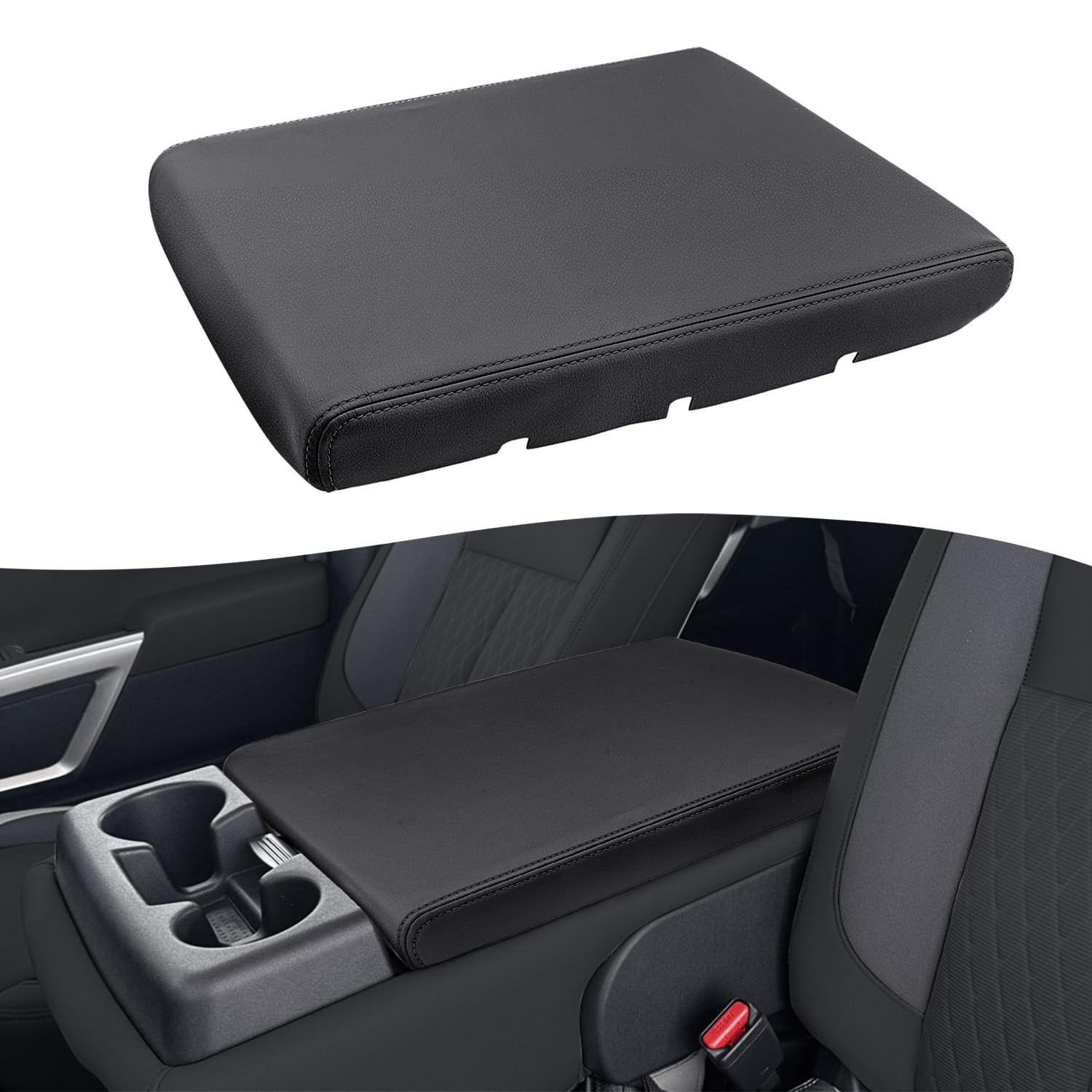 Photo 1 of KBH Center Console Armrest Cover Replacement for Nissan Titan 2004-2024, Car Middle Console Arm Rest Lid Upholstery, Anti-Scratch, Black (Fits Jump Seat Console Only)